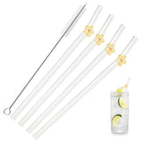 Shopmocho 5Pcs 8mm Glass Straw Reusable Drinking Straws Cute Flower Heat-Resistant Straw For Festival Party Wedding Cocktail Bar Beachs