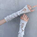 Shopmocho Lolita Gloves Ballet Style White Lace Sleeves Women's Thin Summer Sunscreen Spicy Y2K Girl Strap Gloves For JK Girls