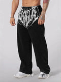 SHOPMOCHO American Style Trend Printed Cotton Men Straight Wide Leg Pants Fitness Training Jogger Fashion Casual Sweatpants Sports Pants