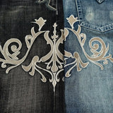 SHOPMOCHO Y2K new American retro embroidery pattern women horn -shaped jeans street fashion Gothic slim mop pants women jeans