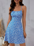 Shopmocho The cami dress with small flower prints a backless design and thin spaghetti straps is suitable for beach vacations and summer
