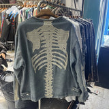 SHOPMOCHO 24FW High Quality Vintage Blue Denim Jacket Men Women Streetwear Skeleton Bone Embroidery KAPITAL Zipper Coats