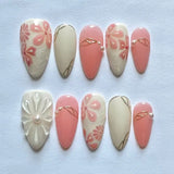 Shopmocho 24PCS Wine Red Almond Press on Nails Cartoon Rabbit Bowknot with Plaid Pearl Designs French Fake Nails for Girls Detachable Nail