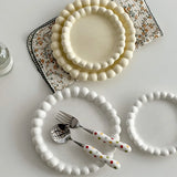 Shopmocho Ins Style Beaded Dessert Plate French Western Food Plate Ceramic Breakfast Plate Ornaments Poses Ceramic Dishes
