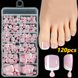 SHOPMOCHO 120Pcs Pink French Short Square Fake Nails 12-Sizes Full Cover Press On Nails Wearable Detachable Finished False Fingertips *TD