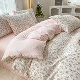 SHOPMOCHO 2025 new 3-piece cartoon heart-shaped plant floral print set, a duvet cover and a pair of pillowcases (no padding)