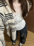 SHOPMOCHO Patchwork Contrast Color Striped Knitted Cardigans Women Y2k Aesthetic Single Breasted Coats New Streetwear Casual Loose Sweater