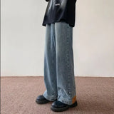 Shopmocho American Style High Street Upside Down Design Sensibility Jeans European Hip Hop Streetwear Men's Fit Straight Leg Pants