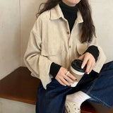 Shopmocho Women's Corduroy Jacket Autumn Winter Versatile Retro Hong Kong Style Mid-Length Shirt Top Trendy Ins Style Sleeveless Coat