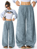 SHOPMOCHO Women's Retro Corduroy Cargo Pants Casual Drawstring Straight Sports Pants Drape Daily Commuting Wide Leg Pants
