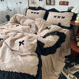 SHOPMOCHO Korean Princess Style Kawaii Girl Black Bow Bedding Set Skin-friendly Soft Duvet Cover Set Bed Sheet Or Bed Skirt Pillowcases