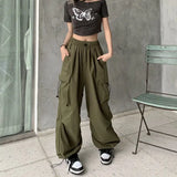 SHOPMOCHO American retro workwear casual pants women's summer versatile straight leg hanging feeling ankle tied pants loose wide leg pants