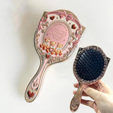 SHOPMOCHO Flower Knows 9th Anniversary Limited Edition Luxury Vanity Mirror with Paddle Hair Brush And Brush Holder Set for Makeup Desk