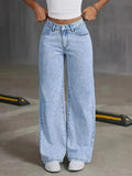 SHOPMOCHO plus Size Women's Wide Leg Jeans Washed Elastic Casual Loose Fit Ladies Denim Pants Comfortable Stretchy Trousers
