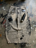 SHOPMOCHO American Retro Streetwear Y2K Gray Printed Loose Jeans Hip Hop Harajuku Casual Washed Distressed Straight Floor Mopping Pants
