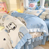 Shopmocho Cartoon Washed Cotton Bed Sheet Four-piece Set Non-cotton Thickened Brushed Quilt Cover Bed Skirt Style Princess Style Bedroom