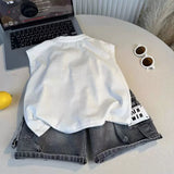 SHOPMOCHO Boys Summer Streetwear Cool Vest Outfit 2-10 Years Letter Sleeveless T-shirt & Denim Cargo Shorts 2-Piece Kids Casual Cotton Set