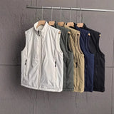 SHOPMOCHO Retro Lambskin Vest for Men Women Stand Collar Sleeveless Fleece Lined Autumn Winter Warm Outdoor