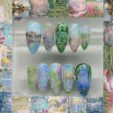 SHOPMOCHO 24pcs Flower Print Press on Nails Wine Red Blush Almond False Nail Tips Wearable Reusable Summer Spicy Girl Fake Nails