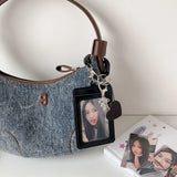SHOPMOCHO Y2k Black Photocard Holder Keychain Kpop Idol Photo Protector Sleeve Student Id Card Storage Case Student Stationery Supplies