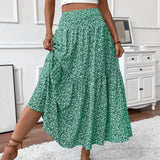 Shopmocho Women's Fashion Pleated Floral Print Elastic Waist Loose Splicing A Line Skirt Skirts for Women Women's Skirt Skirts for Women
