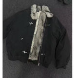 SHOPMOCHO American Aircraft Button Pocket Zipper Stand-Up Collar Parka For Men And Women Inner Wool Thickened Bomber Fashion Jacket