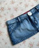 SHOPMOCHO Women Y2K Vintage Blue Washed Denim Mini Skirt Low Rise Metal Button Detail Slim Fit Casual Streetwear Jean Skirt Summer Outfits