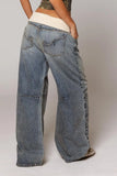 Shopmocho Baggy Retro Jeans for Women Y2k Hip Hop Splice Fashion Jeans Basics Simple  Wide Leg Pants Cargo Pants American Street Clothes