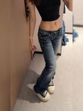 SHOPMOCHO Y2K Gothic Embroidery Hot Diamonds Denim Pants Harajuku Retro Hip Hop Low Waist Jeans Fashion Hot Girl Casual Straight Jeans