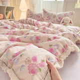 Shopmocho 2025 new hollow lace wrinkled cotton four-piece set household student dormitory three-piece set bed sheet quilt cover