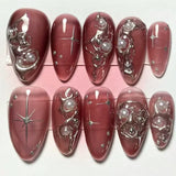 SHOPMOCHO 24Pcs Pink Almond False Nails Butterfly Ballet with French Design Wearable Fake Nails Simple Artificial Press on Nails Tips Art