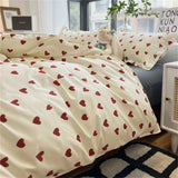 SHOPMOCHO Korean Style Bedding Set Kid Adult Twin Full Queen Size Bed Flat Sheet Set Pillowcase Bed Linen Love Heart Duvet Cover