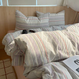 SHOPMOCHO 1pc Korean Cotton Pink Stripes Duvet Cover 150x200 Size Girl's Room housse de couette Skin friendly Breathable Comforter Sets
