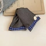 Shopmocho Korean Fabric Plaid Triangular Hair Claw Clips for Women Bow Imitation Pearl Button Acrylic Shark Clip High-end Hair Accessories