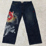 SHOPMOCHO Japanese Retro Selvedge Jeans Man Y2K High-end Brand Natural Indigo Dip Dyeing Harajuku Mopping Pants