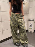 SHOPMOCHO American retro large size washed distressed camouflage rivet jeans women street loose slimming wide leg trousers