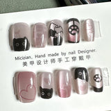 SHOPMOCHO 10Pcs Wearable Cat Eyes Series Short Square Press On Nails Kawaii Cartoon Cat Rabbit Rhinestone Gradients Full Cover False Nails