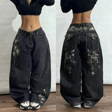 SHOPMOCHO Street Fashion New Old Washed Heavy Work Jeans Women Y2K Gothic Harajuku Hip Hop Popular Joker Couple High Waist Wide Leg Pants