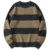 SHOPMOCHO New Loose Bottoming Sweater Casual Versatile Striped Pullover Men's Round Neck Sweater