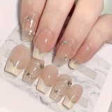 SHOPMOCHO 10pcs high-end Light luxury short style French handmade fake nails, Small fresh short French diamond nail decoration patch