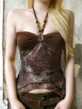 SHOPMOCHO-Fashion Retro Print Beading Halter Women Tanks Chic Trendy Sexy Slim Fit Spliced Summer New Blouses