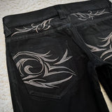 SHOPMOCHO vintage X ray waxing tribal embroidery men's flared jeans Gothic high street unisex punk slim fit jeans Y2K baggy flared jeans