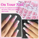 SHOPMOCHO 144pcs French hand and foot wear nail set summer short square shiny false toenail acrylic full coverage suitable for nail salon