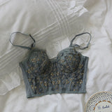 Shopmocho Three-dimensional embroidered bra sexy lace fish bone corset widened breasted with steel ring 2/1 half cup bralette underwear