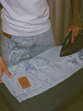 SHOPMOCHO New Unisex Mens Jeans Light Blue Vintage Straight Leg American Hip Hop Jeans with Cupid Angel Print Streetwear Casual Trousers
