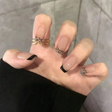 SHOPMOCHO 24Pcs Cat’s Eye Leopard Print Press on Fake Nails Mid-length Ballet False Nails with Rhinestone Detachable Full Cover Nail Tip