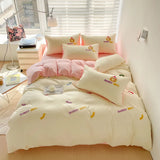 SHOPMOCHO Ins Embroidery  Bed Linen Twin Full Queen King Size  Bed Sheets Set  Adults Kids Floral Bed Flat Sheet Pillowcase Christmas Gift