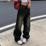 Shopmocho Low Waist Jeans for Women Goth Y2k Style Baggy Jeans Punk New Jeans Wide Leg Denim Pants Kpop Casual Loose Streetwear