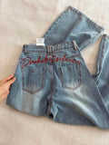 SHOPMOCHO Y2k Light Blue Baggy Jeans Women Red Stitch Embroidery High Waist Wide Leg Denim Pants Streetwear Casual Y2K Grunge Trousers New