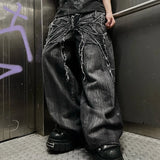 SHOPMOCHOY2K Phantom Jeans High Street Spider Embroidered Patch Hip Hop Streetwear Gothic Retro Oversized Baggy Fit Unisex Mopping Pants